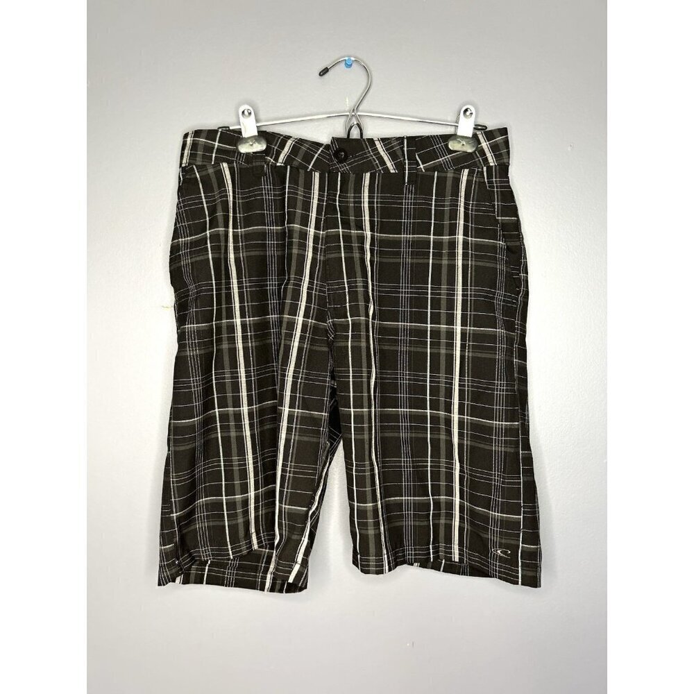 O'Neill Plaid Shorts Mens Size 31 (Measures 32) Black White Y2K Preppy Old Money